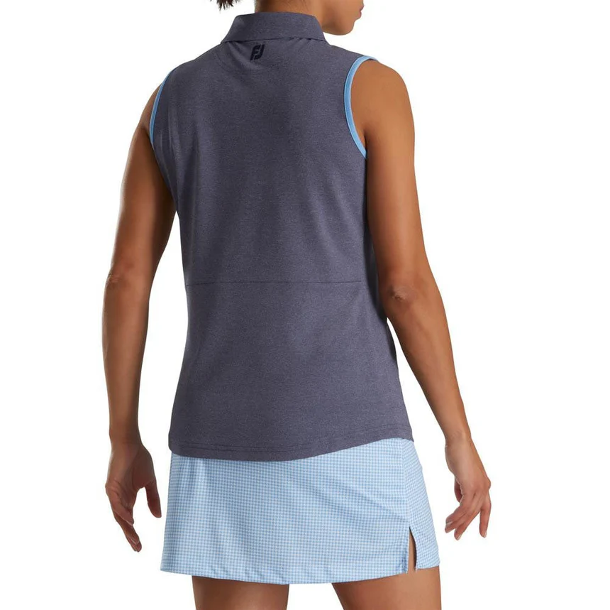 Áo Footjoy Short Sleeve Houndstooth Trim Pique Shirt Navy Heather