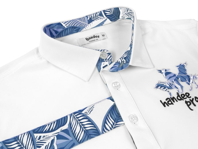 ÁO POLO NGẮN TAY HANDEE PRO GOLF HỌA TIẾT LÁ CÂY SỌC NGANG - màu trắng xanh