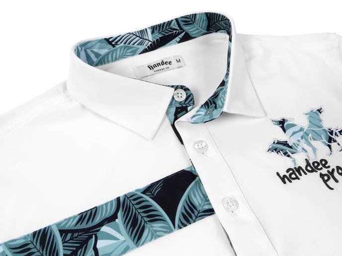 ÁO POLO NGẮN TAY HANDEE PRO GOLF HỌA TIẾT LÁ CÂY SỌC NGANG - màu xanh ngọc
