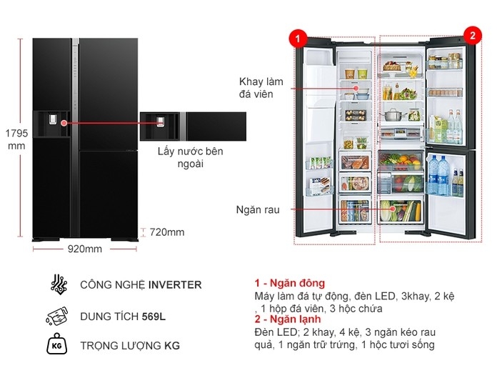 Tủ lạnh Hitachi Inverter 569 lít R-MX800GVGV0(GBK)