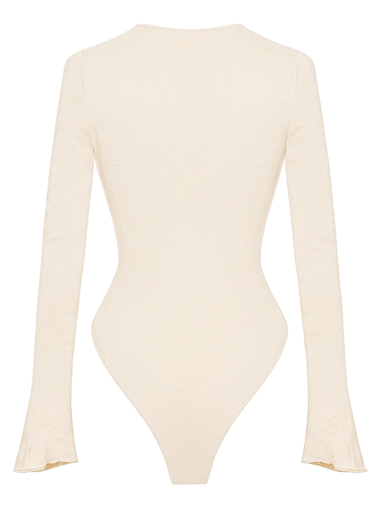 SISTERS Bodysuit xẻ cổ đan dây ngực Dionysus - Kem - Image 2
