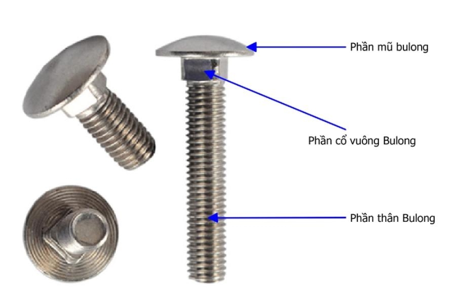 Cấu tạo của bulong đầu tròn cổ vuông