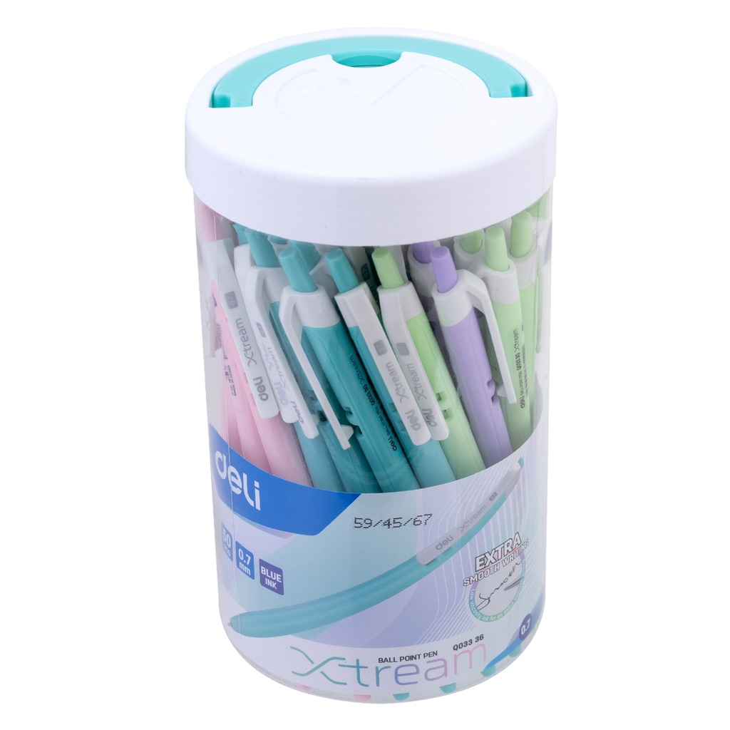 Bút bi bấm Deli EQ03336 ngòi 0.7mm – Mực xanh