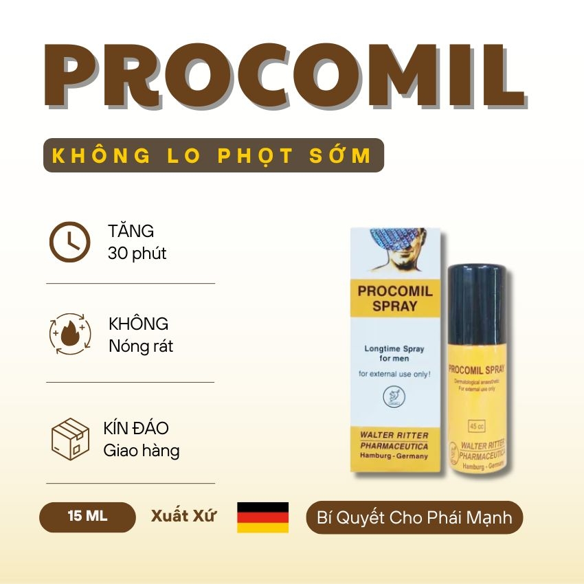 Chai Xịt Procomil Spray 15Ml - Hỗ Trợ Nam Giới Duy Trì Thời Gian Gần Gũi Lâu Hơn – Chính Hãng Đức