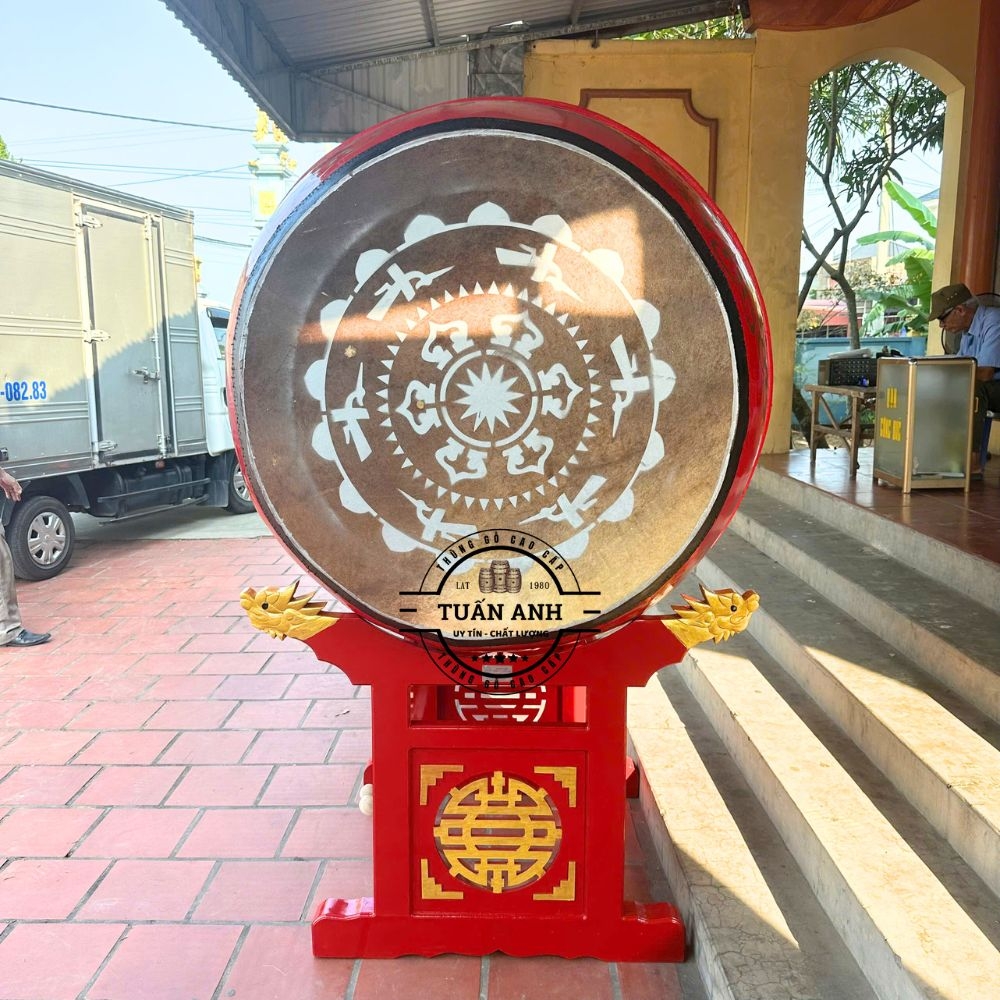 Trống Đình Chùa 100×120cm Gỗ Mít Da Trâu – Âm Thanh Đại Hồng Trầm Hùng