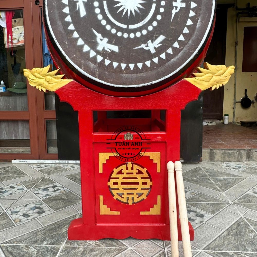 Trống Đình Chùa 70×90cm Gỗ Mít Da Trâu – Âm Thanh Vang Trầm Hùng