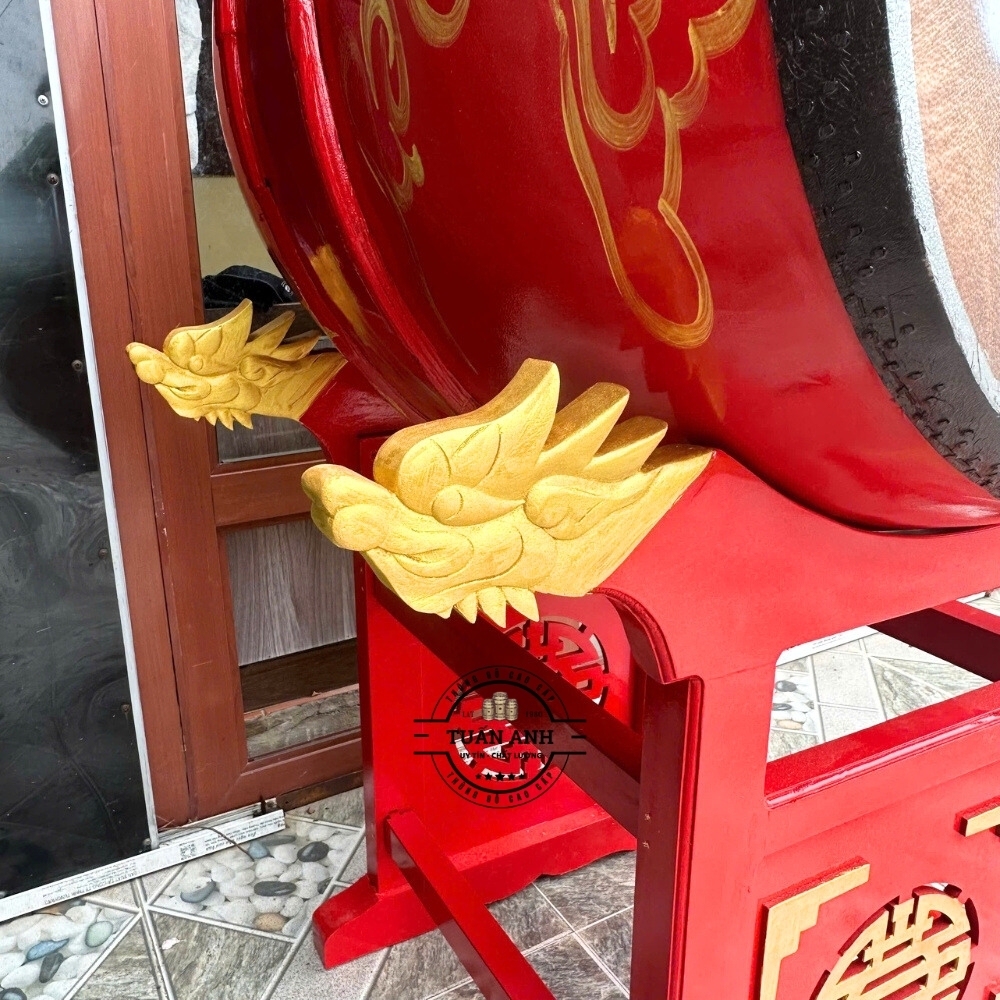 Trống Đình Chùa 60×80cm Gỗ Mít Da Trâu – Giá Đầu Rồng Khắc Chữ Thọ