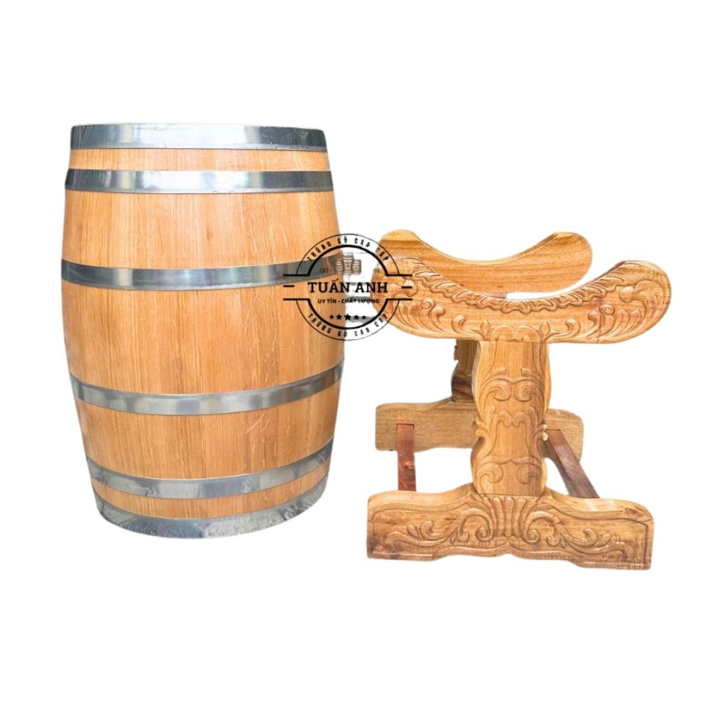 Thùng Gỗ Sồi Chân Chạm Khắc