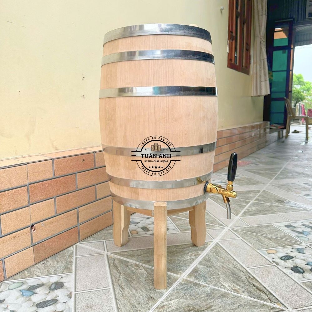 Thùng gỗ sồi 50L dáng đứng nguyên mộc