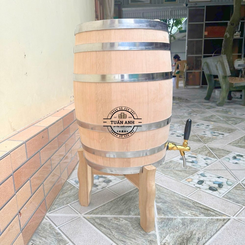 Thùng gỗ sồi 50L dáng đứng nguyên mộc