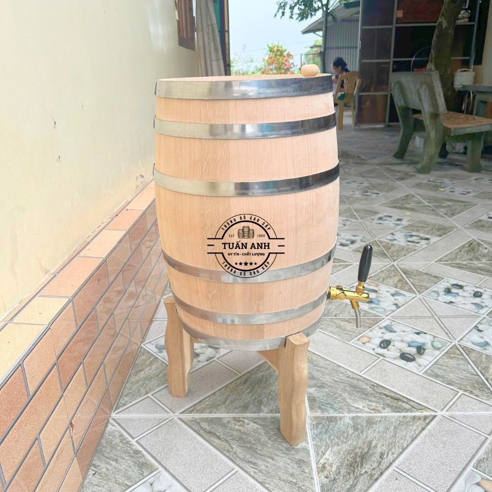 Thùng gỗ sồi 50L dáng đứng nguyên mộc