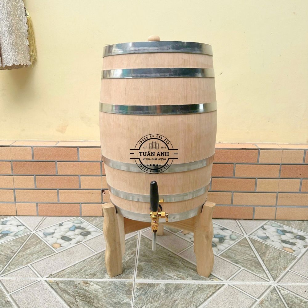 Thùng gỗ sồi 50L dáng đứng nguyên mộc