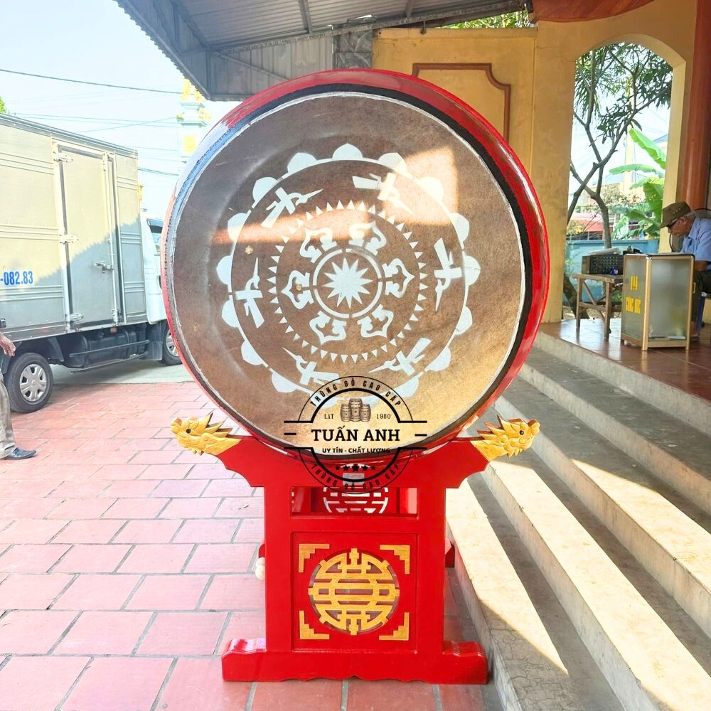 Trống Đình Chùa 100×120cm Gỗ Mít Da Trâu – Âm Thanh Đại Hồng Trầm Hùng