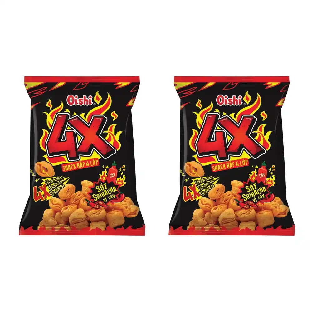 Lốc 10 gói snack bắp Oishi 4X sốt Sriracha vị cay 34g