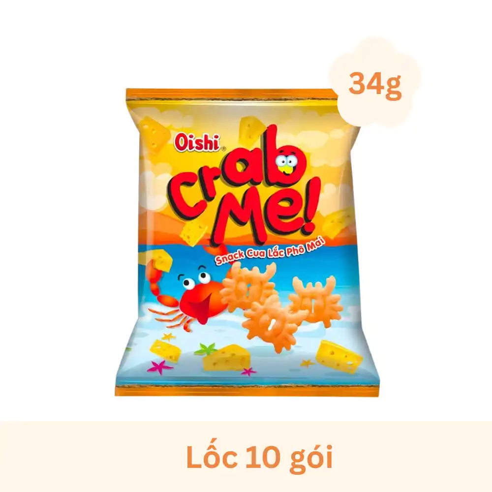 Lốc 10 gói snack cua lắc phô mai Oishi 34g