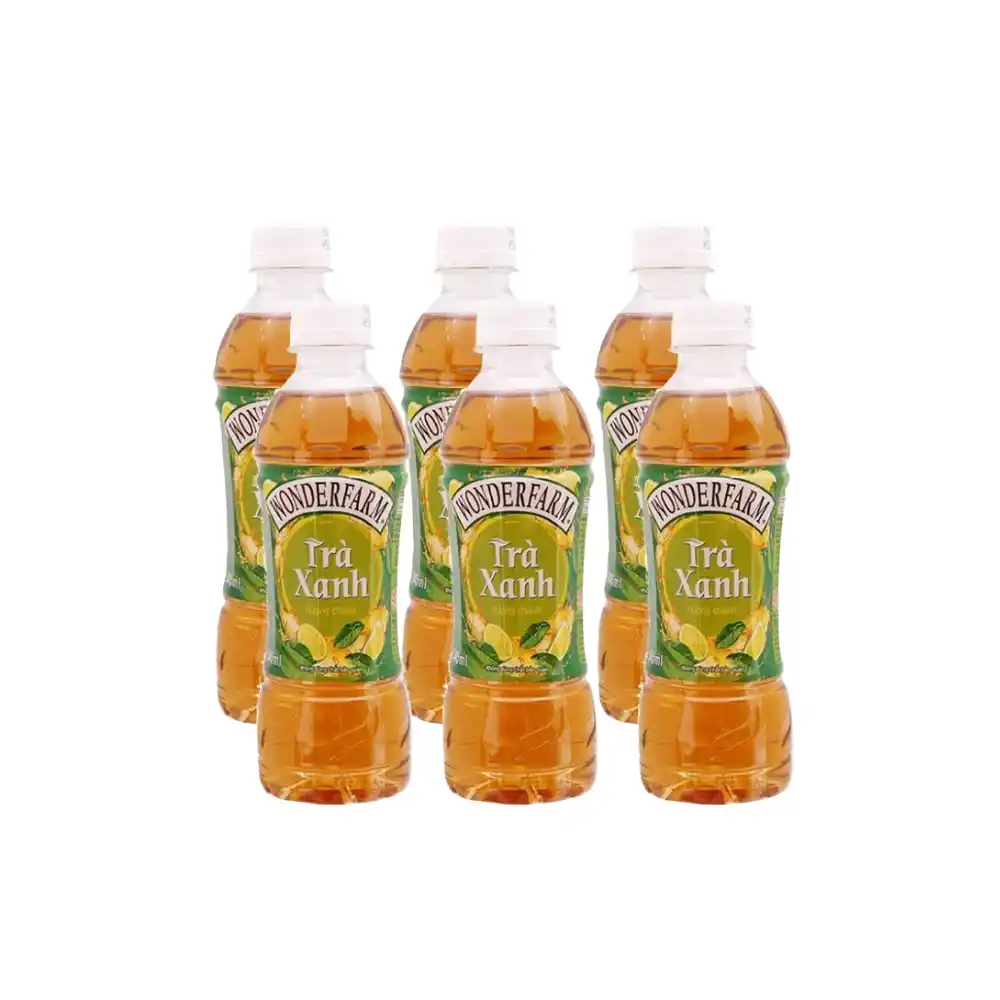 Lốc 6 chai trà xanh hương chanh Wonderfarm 345 ml