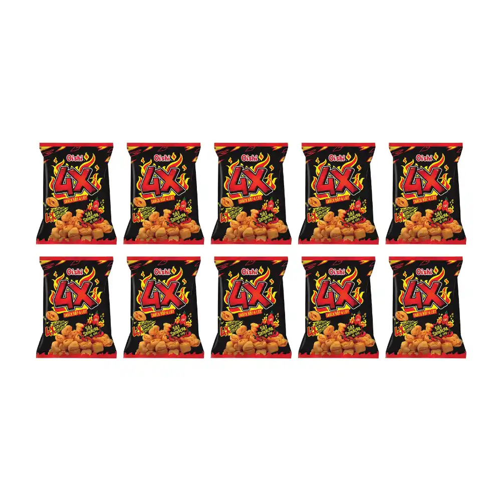 Lốc 10 gói snack bắp Oishi 4X sốt Sriracha vị cay 34g
