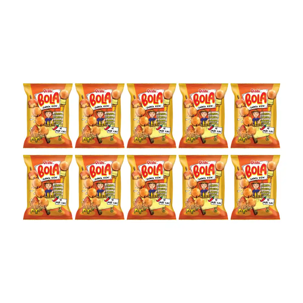 Lốc 10 gói snack viên Oishi Bola vị mực cay 34g