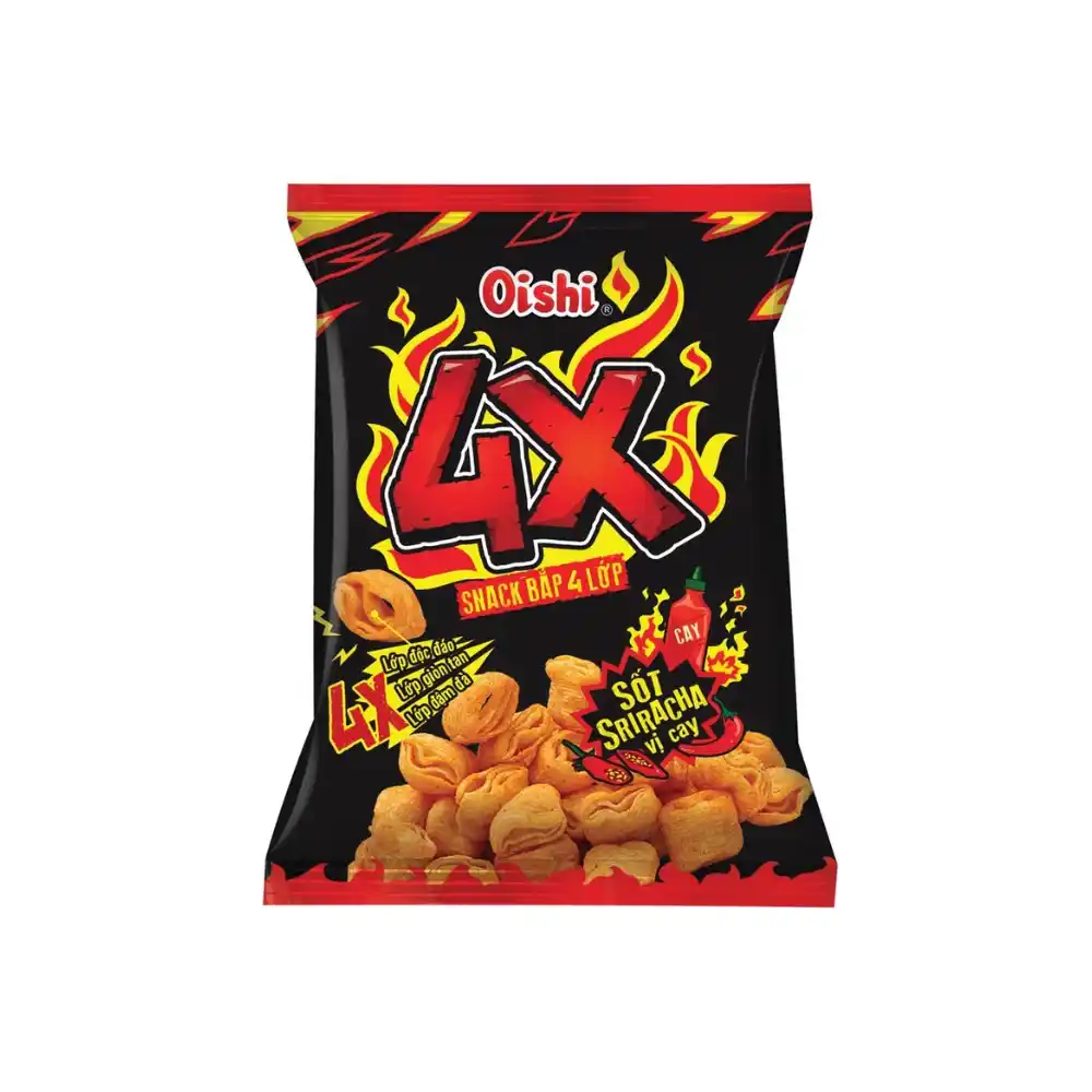 Lốc 10 gói snack bắp Oishi 4X sốt Sriracha vị cay 34g