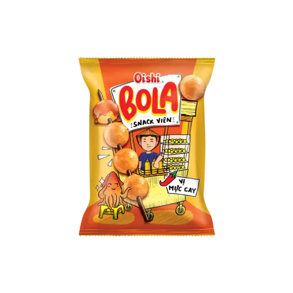 Lốc 10 gói snack viên Oishi Bola vị mực cay 34g
