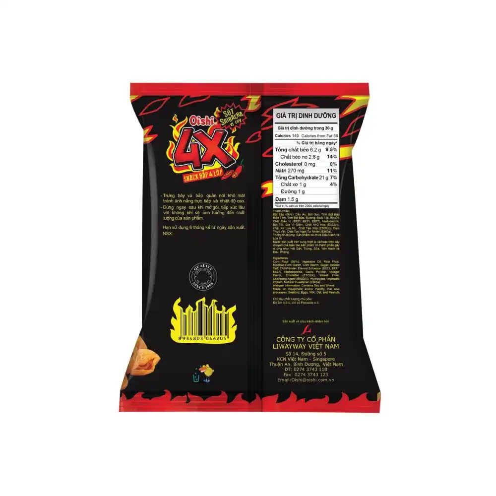 Lốc 10 gói snack bắp Oishi 4X sốt Sriracha vị cay 34g
