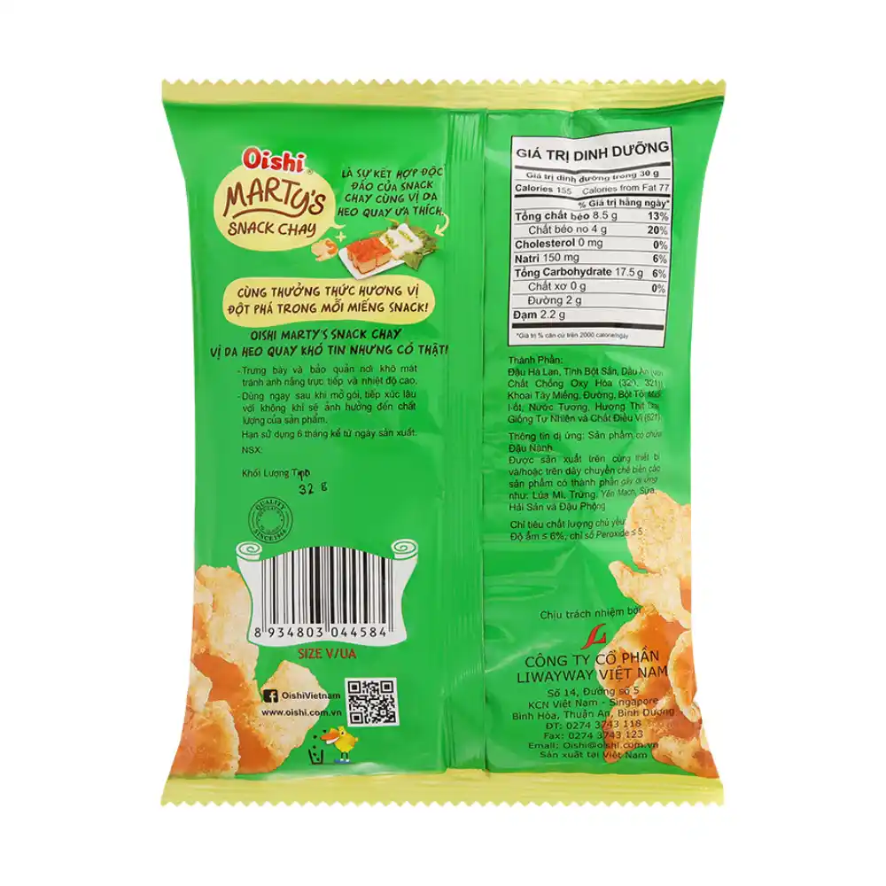 Lốc 10 gói snack chay Oishi vị da heo quay 34g