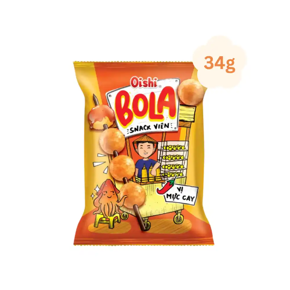 Lốc 10 gói snack viên Oishi Bola vị mực cay 34g