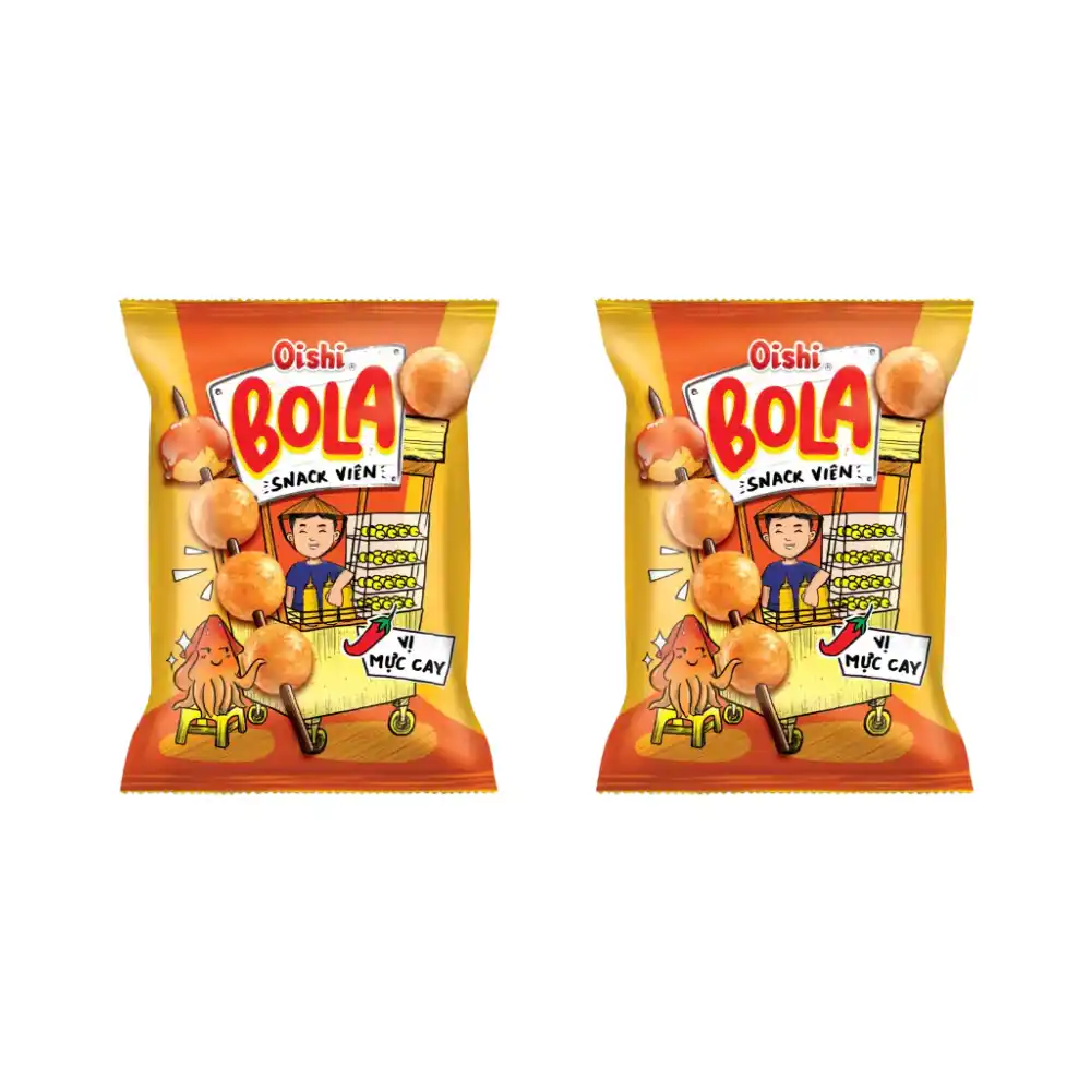 Lốc 10 gói snack viên Oishi Bola vị mực cay 34g