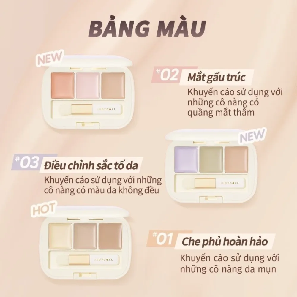Bảng che khuyết điểm Judydoll 3 màu 2.7g (nhiều màu)