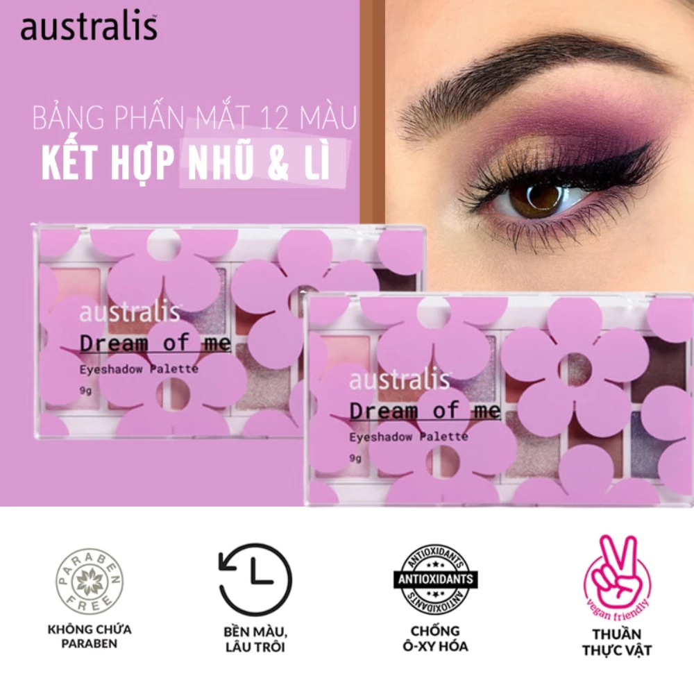 Bảng phấn mắt Australis 12 màu - Dream Of Me/Hazy Daze 9g
