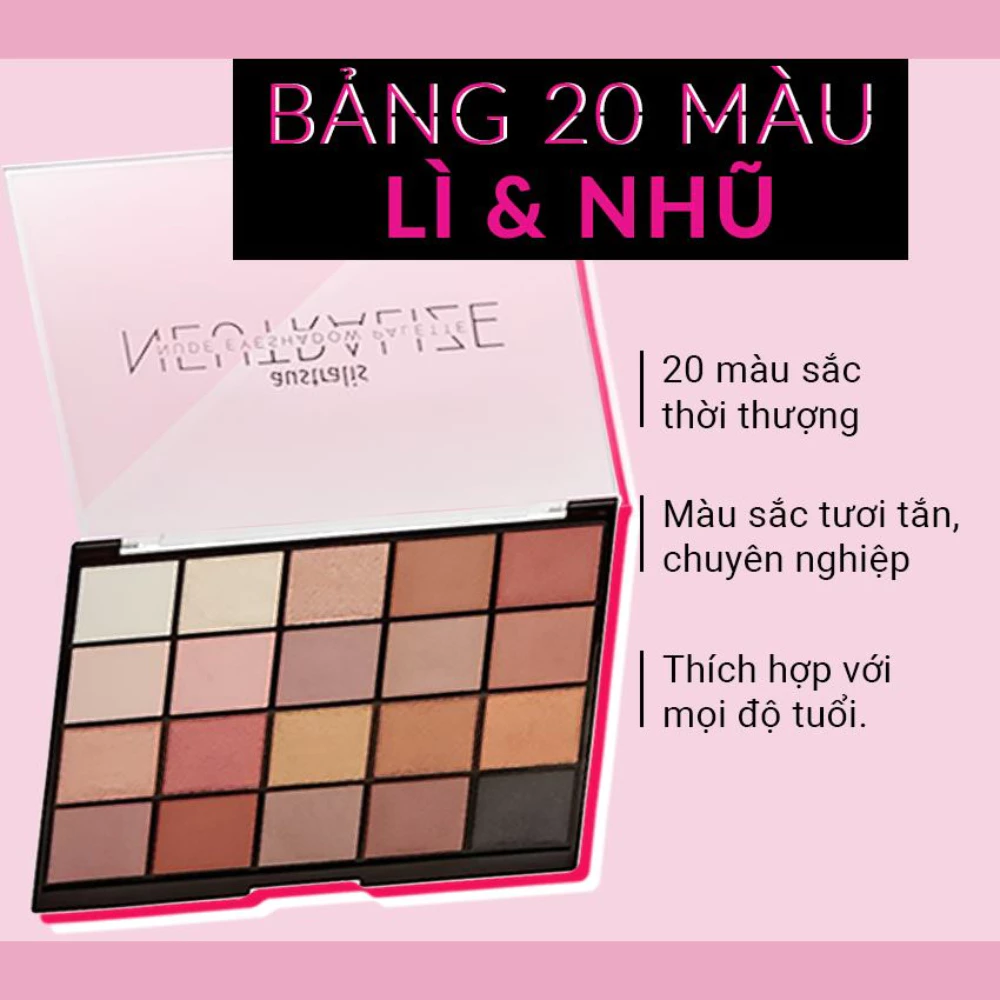 Bảng phấn mắt Australis 20 màu dạng lì, ánh nhũ 20g