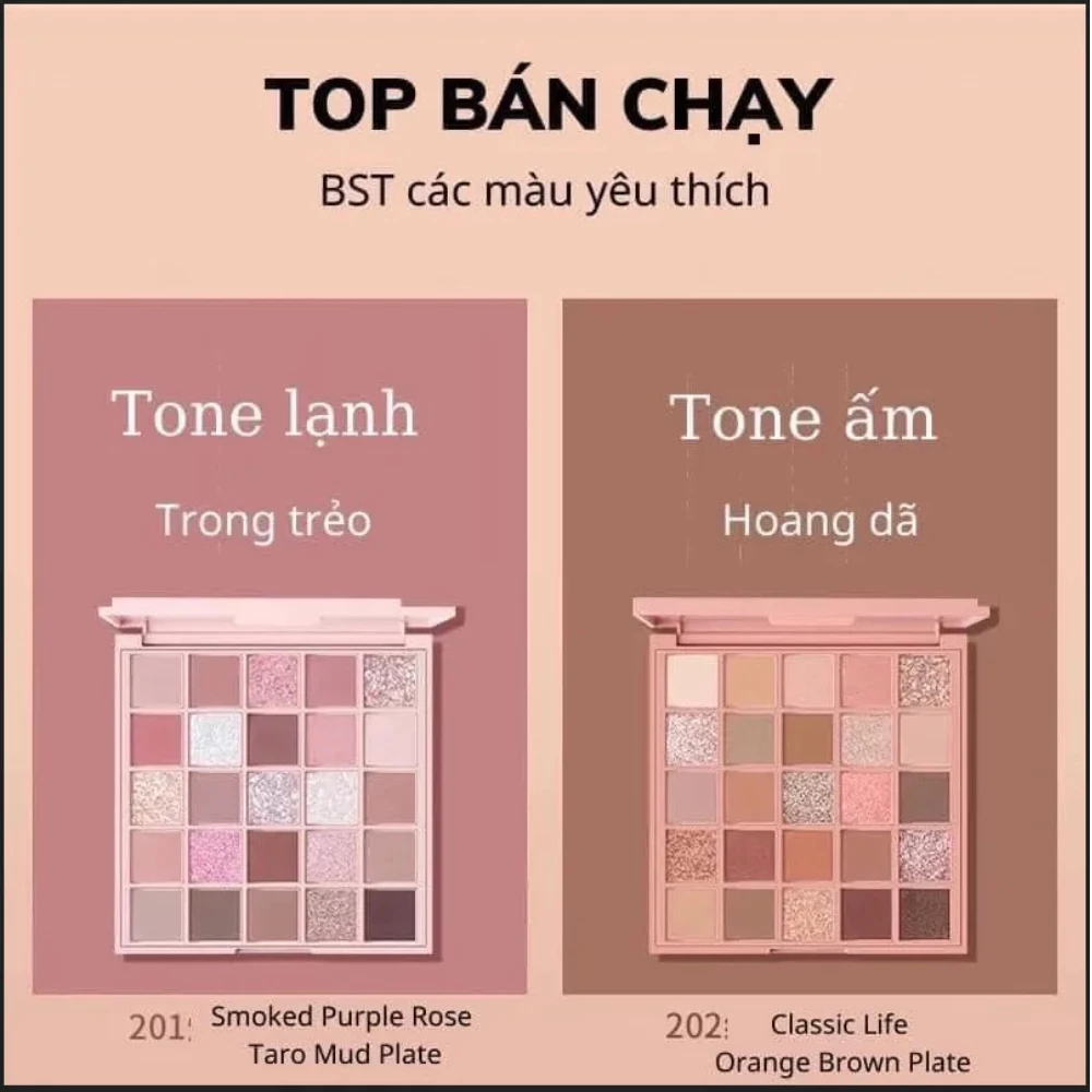 Bảng phấn mắt Gogo Tales - màu 202 Classic Orange/màu 201 Rose Yam Purple 25 ô 29.5g