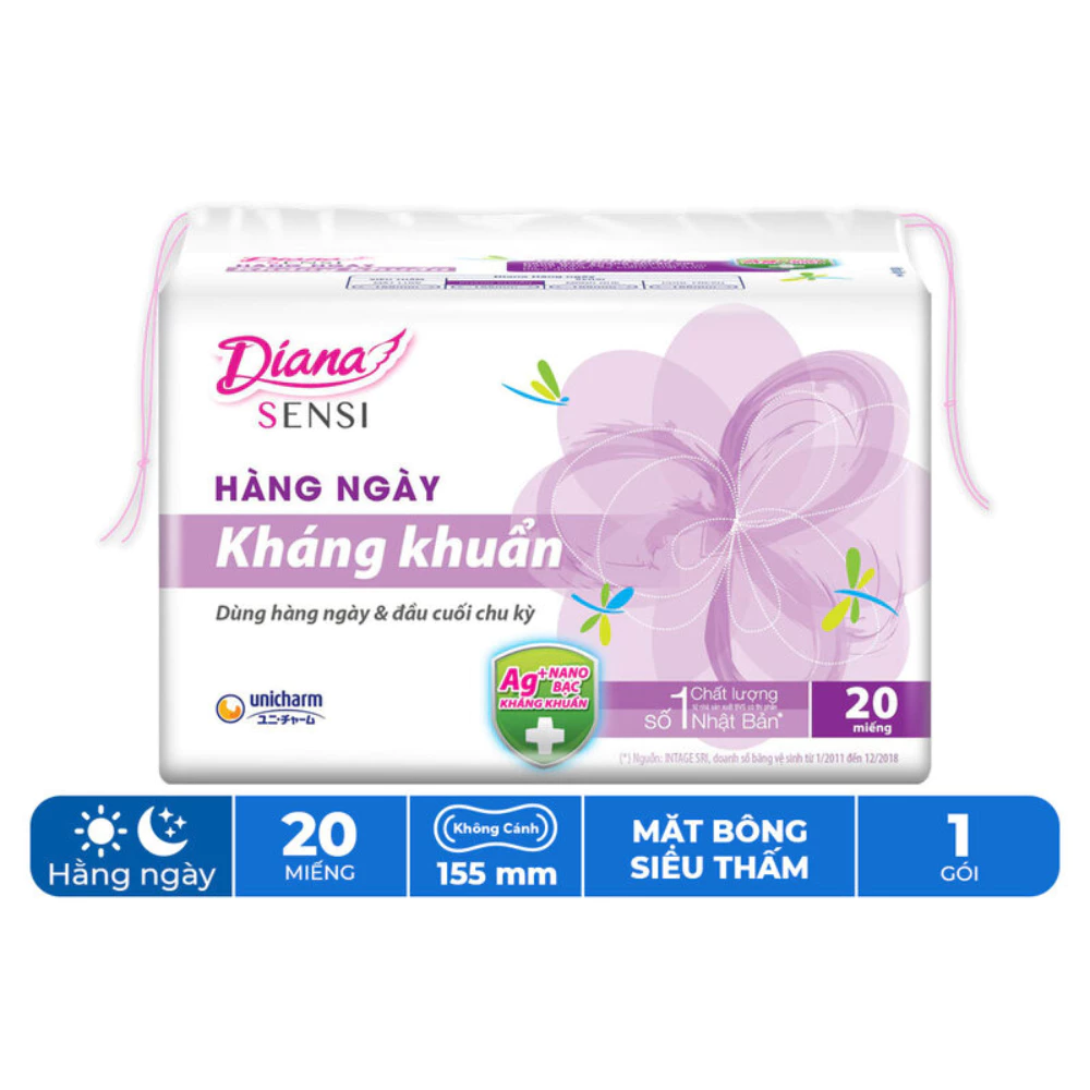 Băng vệ sinh Diana hàng ngày Sensi kháng khuẩn gói 20 - 40 miếng