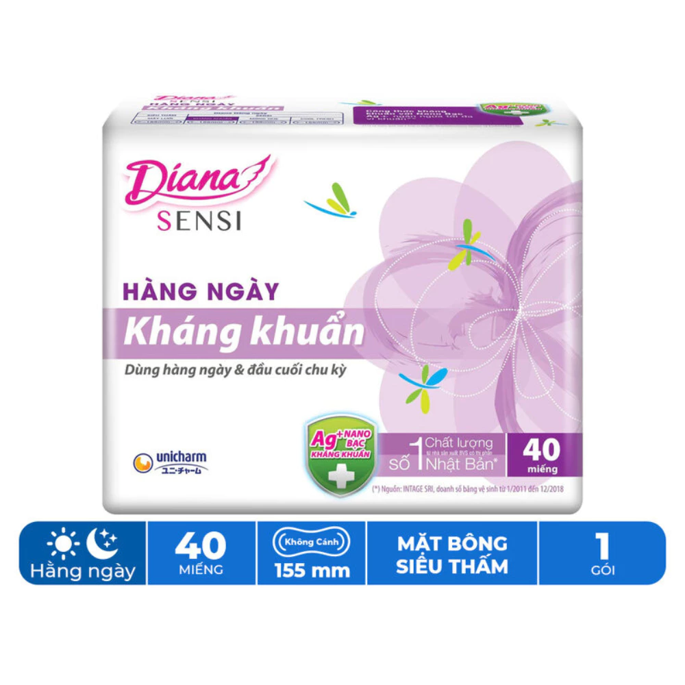 Băng vệ sinh Diana hàng ngày Sensi kháng khuẩn gói 20 - 40 miếng