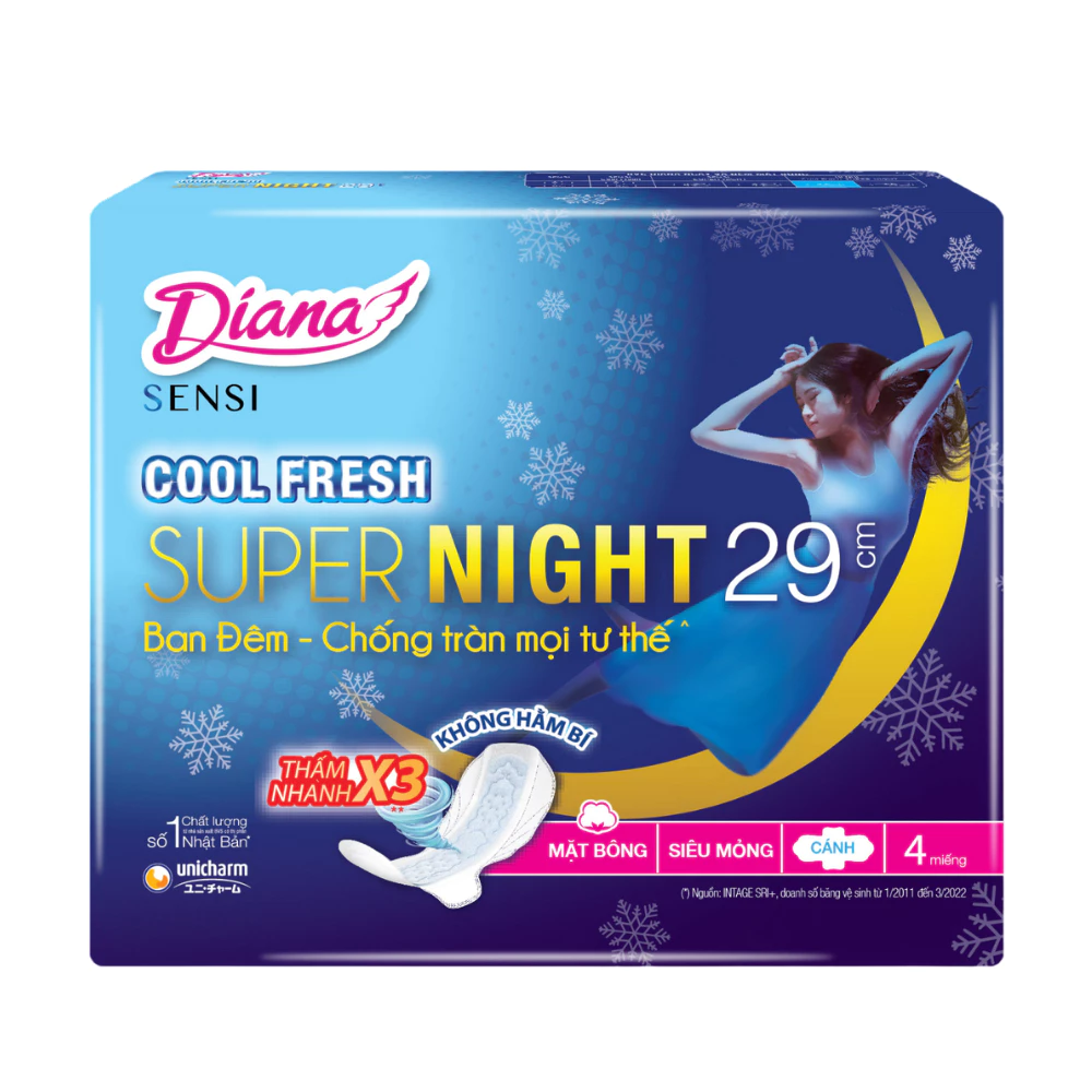 Băng vệ sinh Diana Sensi Cool Fresh Night 29cm/35cm gói 3 - 4 miếng