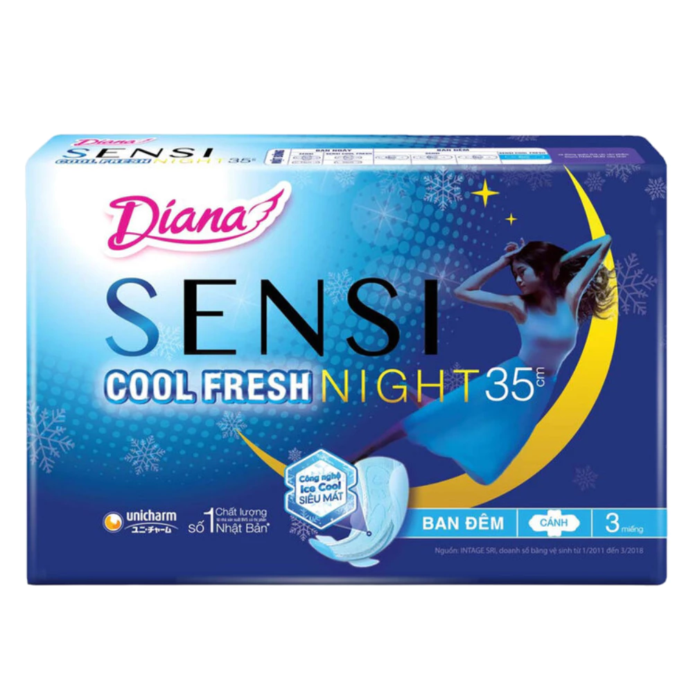 Băng vệ sinh Diana Sensi Cool Fresh Night 29cm/35cm gói 3 - 4 miếng