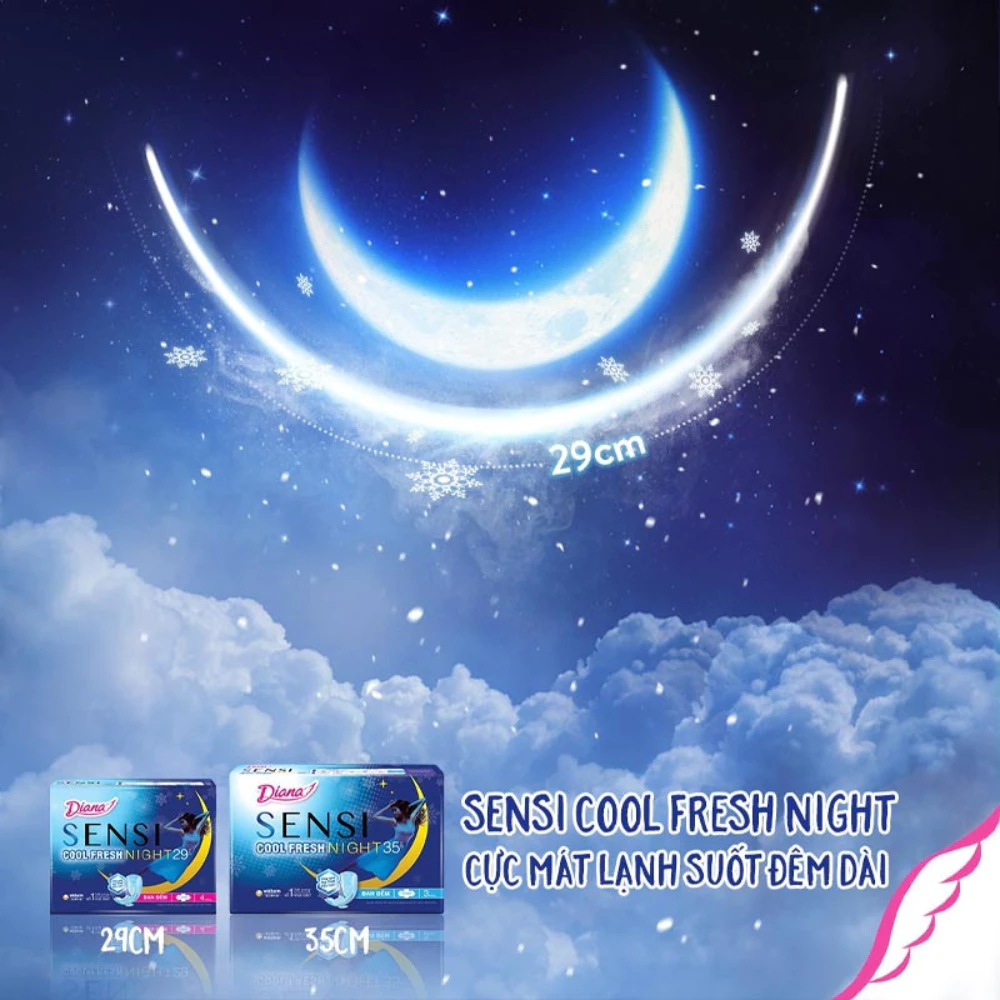 Băng vệ sinh Diana Sensi Cool Fresh Night 29cm/35cm gói 3 - 4 miếng