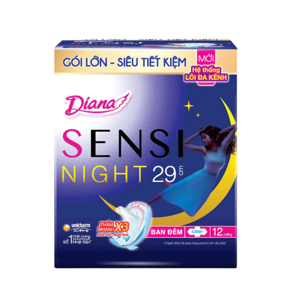 Băng vệ sinh Diana Sensi Night ban đêm 29cm gói 12 miếng
