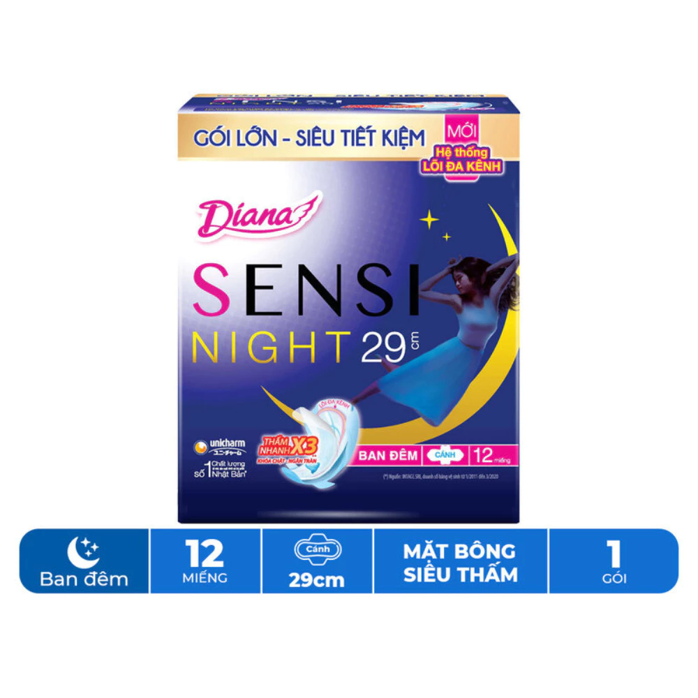 Băng vệ sinh Diana Sensi Night ban đêm 29cm gói 12 miếng