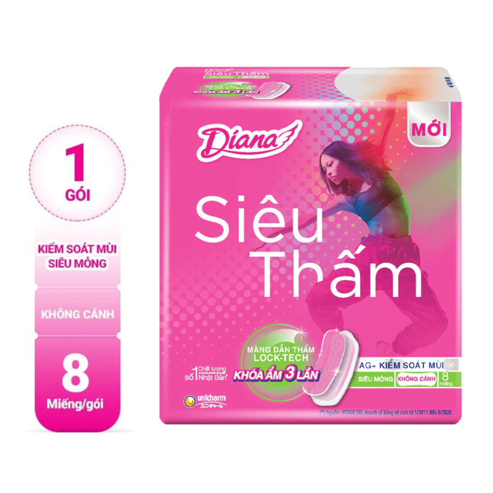 Băng vệ sinh Diana siêu mỏng không cánh gói 8 miếng