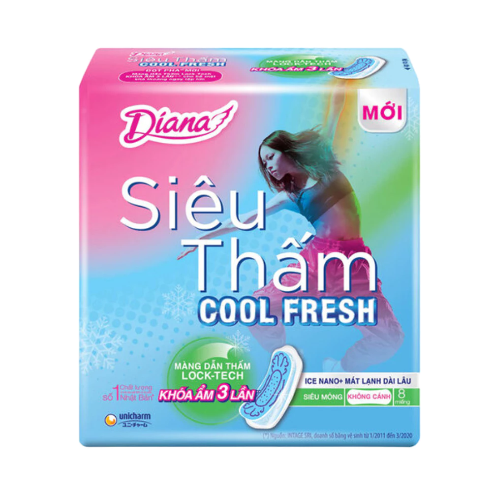 Băng vệ sinh Diana siêu thấm Cool Fresh không cánh 8 miếng