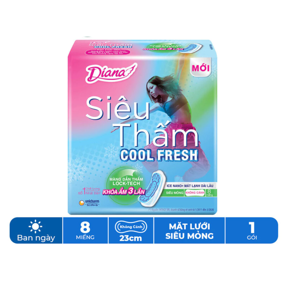 Băng vệ sinh Diana siêu thấm Cool Fresh không cánh 8 miếng