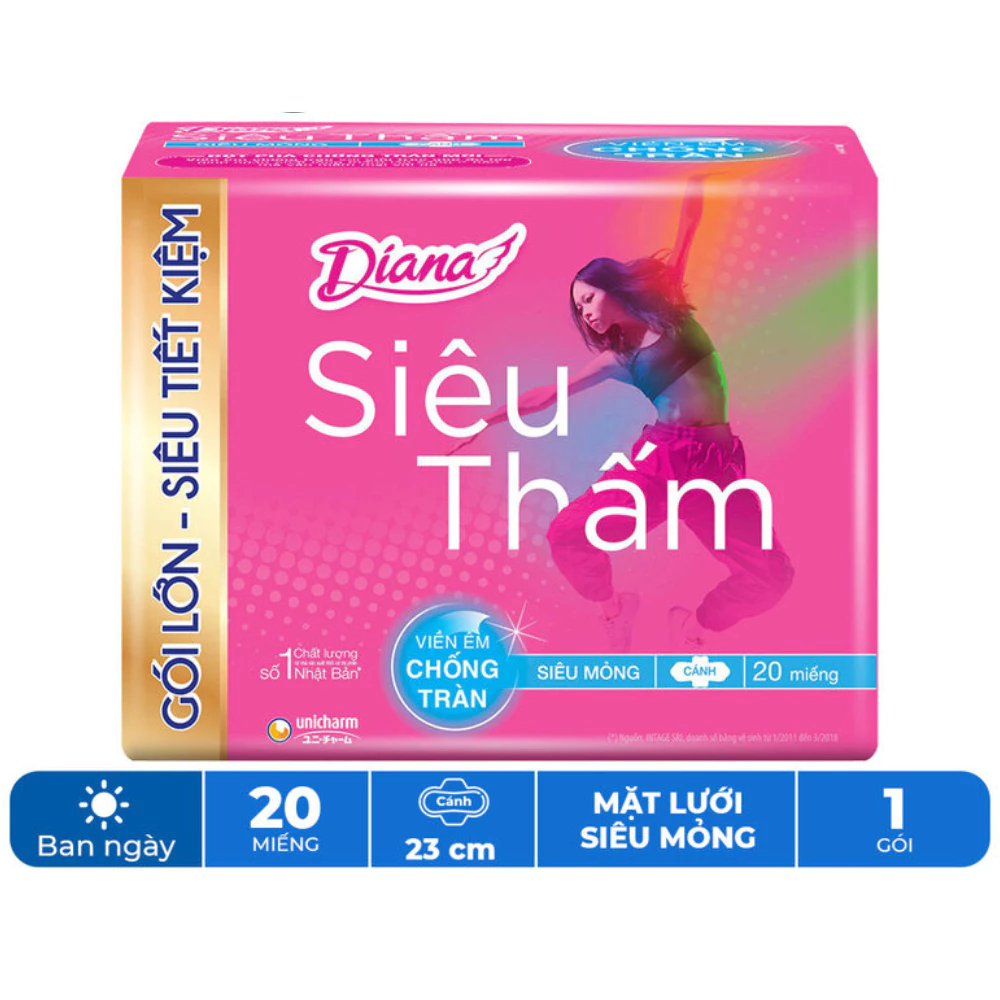 Băng vệ sinh Diana siêu thấm siêu mỏng cánh gói 20 miếng
