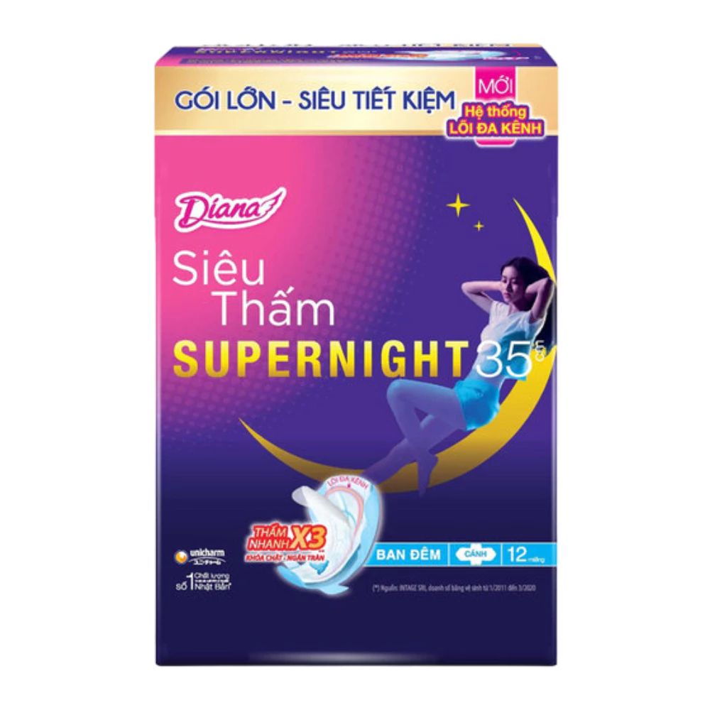 Băng vệ sinh Diana Super Night ban đêm 35cm gói 3 - 12 miếng