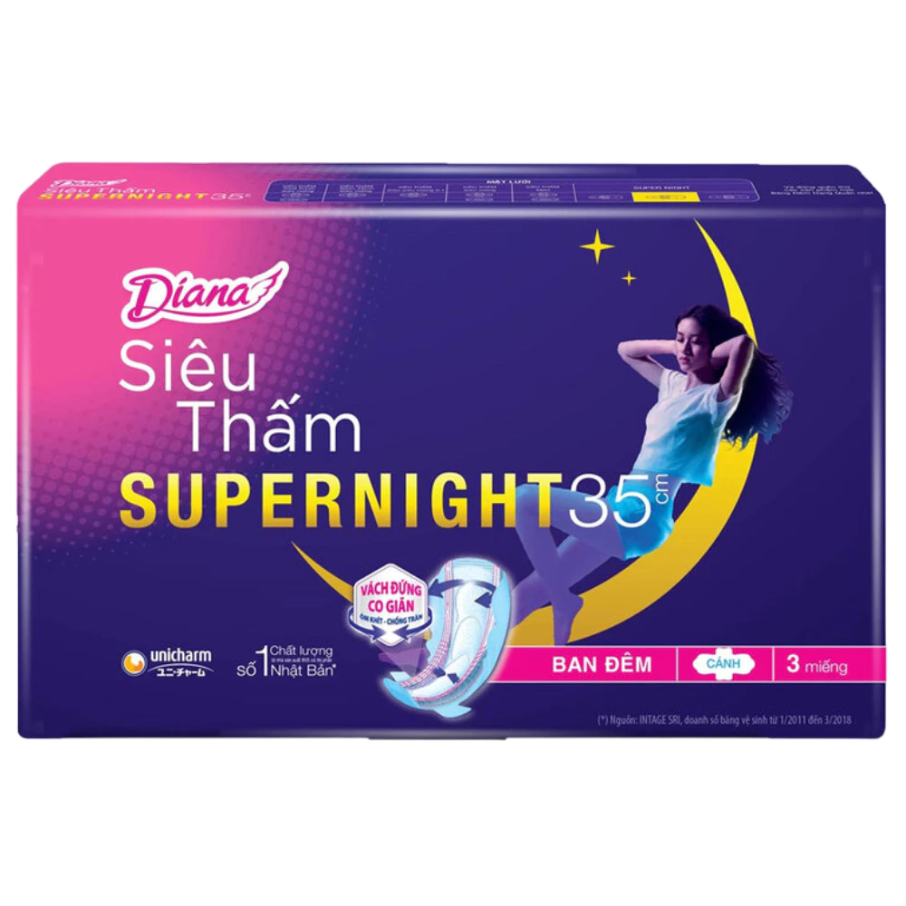 Băng vệ sinh Diana Super Night ban đêm 35cm gói 3 - 12 miếng