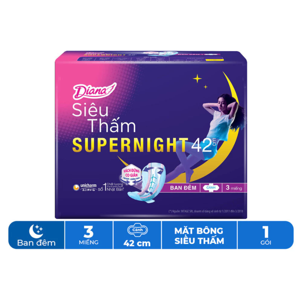 Băng vệ sinh Diana Super Night ban đêm 42cm gói 3 miếng