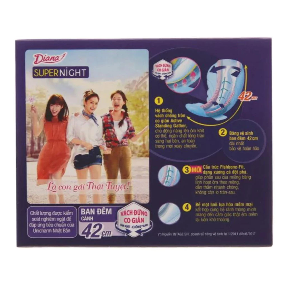 Băng vệ sinh Diana Super Night ban đêm 42cm gói 3 miếng