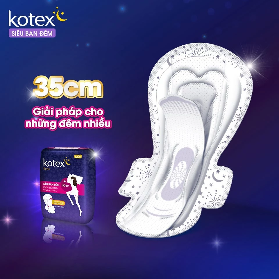 Băng vệ sinh Kotex ban đêm mặt bông siêu mỏng cánh 35cm - 3/8 miếng