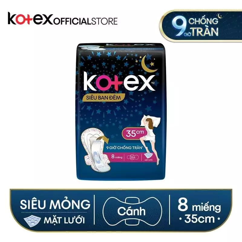 Băng vệ sinh Kotex ban đêm mặt bông siêu mỏng cánh 35cm - 3/8 miếng