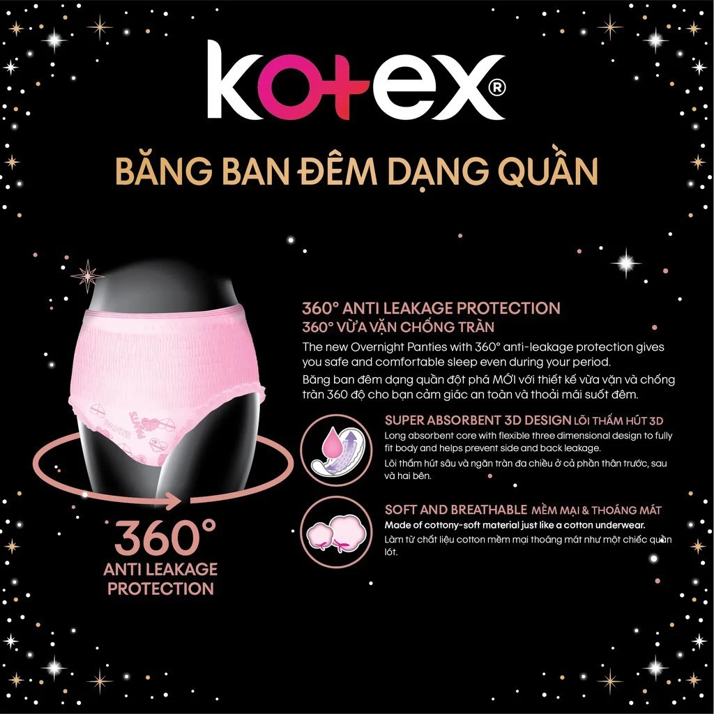 Băng vệ sinh kotex đêm dạng quần size M-L 2 Miếng